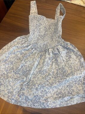 Blue Floral Smocked Mini Dress with Adjustable Straps